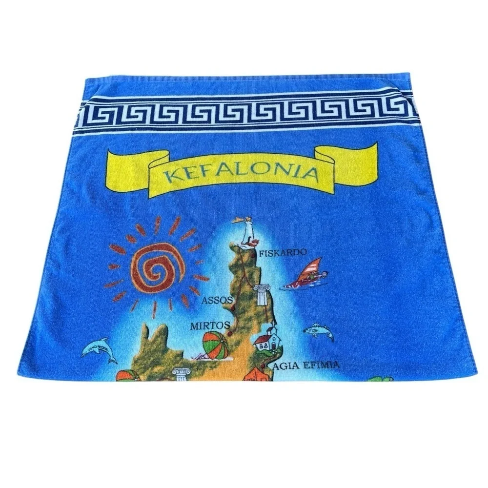 Kefalonia Greece Island Map Beach Towel Greek Key 100% Cotton 30x57 Souvenir